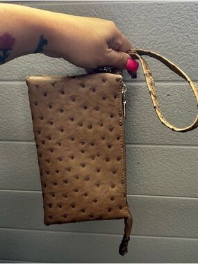 Wristlet Clutch wristlet in tan and brown faux Ostrich Leather